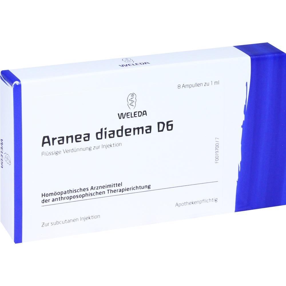 Eine Packung mit hom&ouml;opathischem Arzneimittel zur Injektion namens Aranea diadema D6.