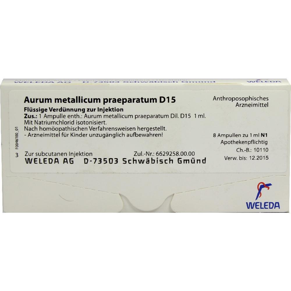 Packung mit hom&ouml;opathischem Injektionsmittel "Aurum metallicum praep." von Weleda.
