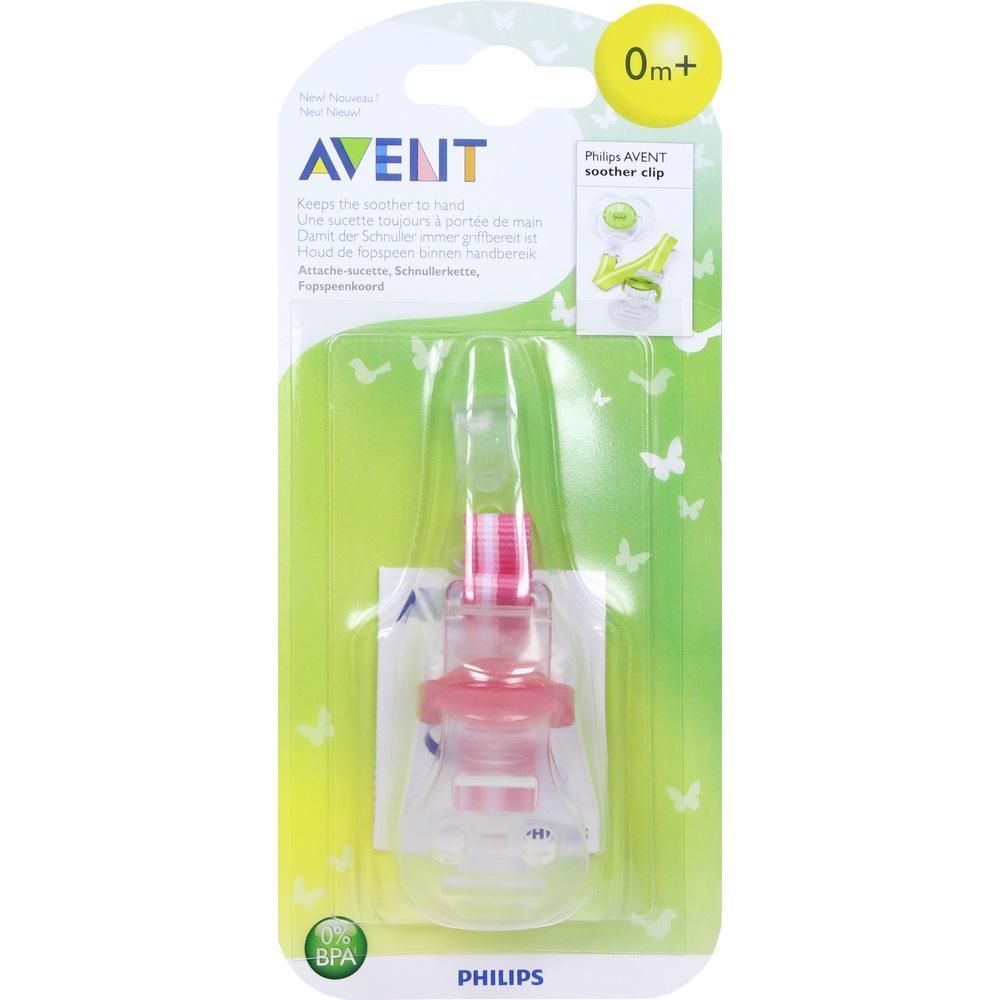 Eine Schnullerkette in einer gr&uuml;nen Verpackung f&uuml;r Babys ab 0 Monaten.