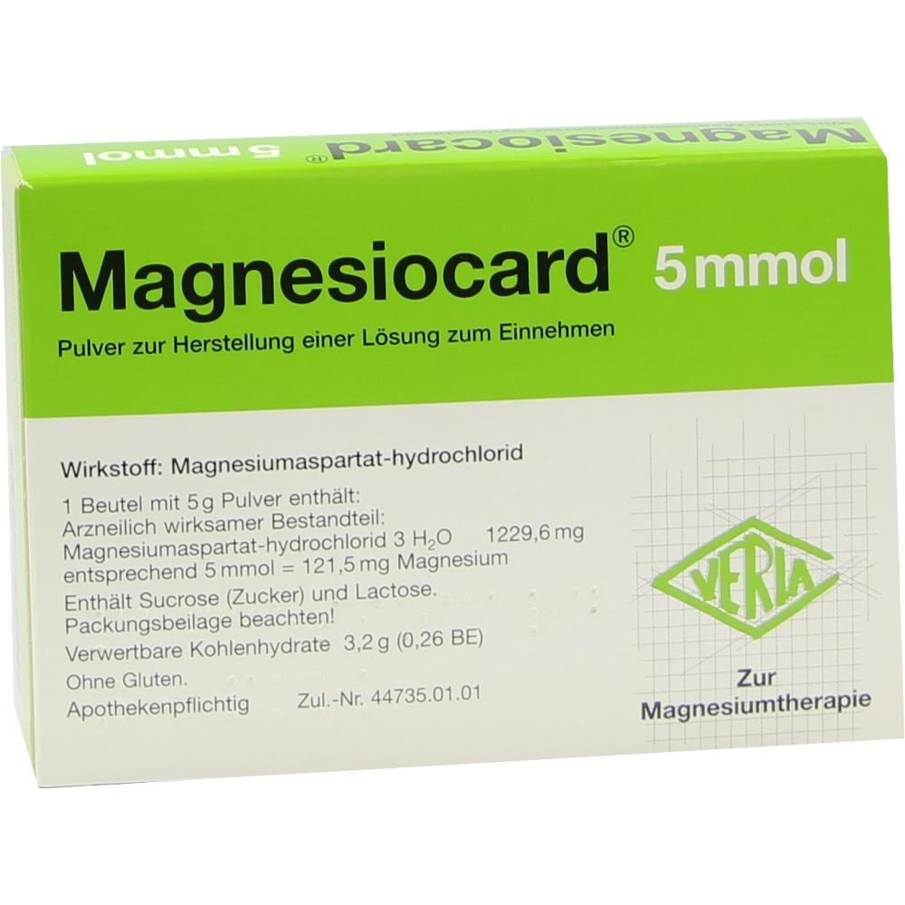 Gr&uuml;ne Packung Magnesiocard zur Einnahme von Magnesium in Pulverform.