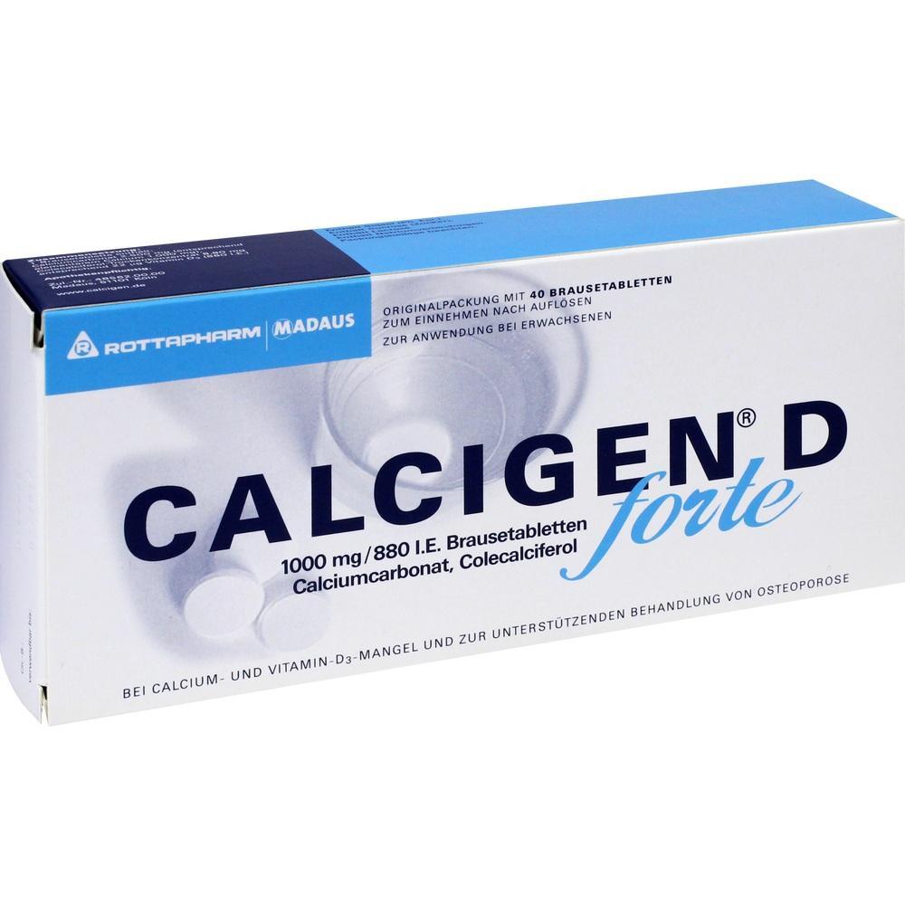 Packung Calcigen D forte Brausetabletten f&uuml;r Erwachsene.