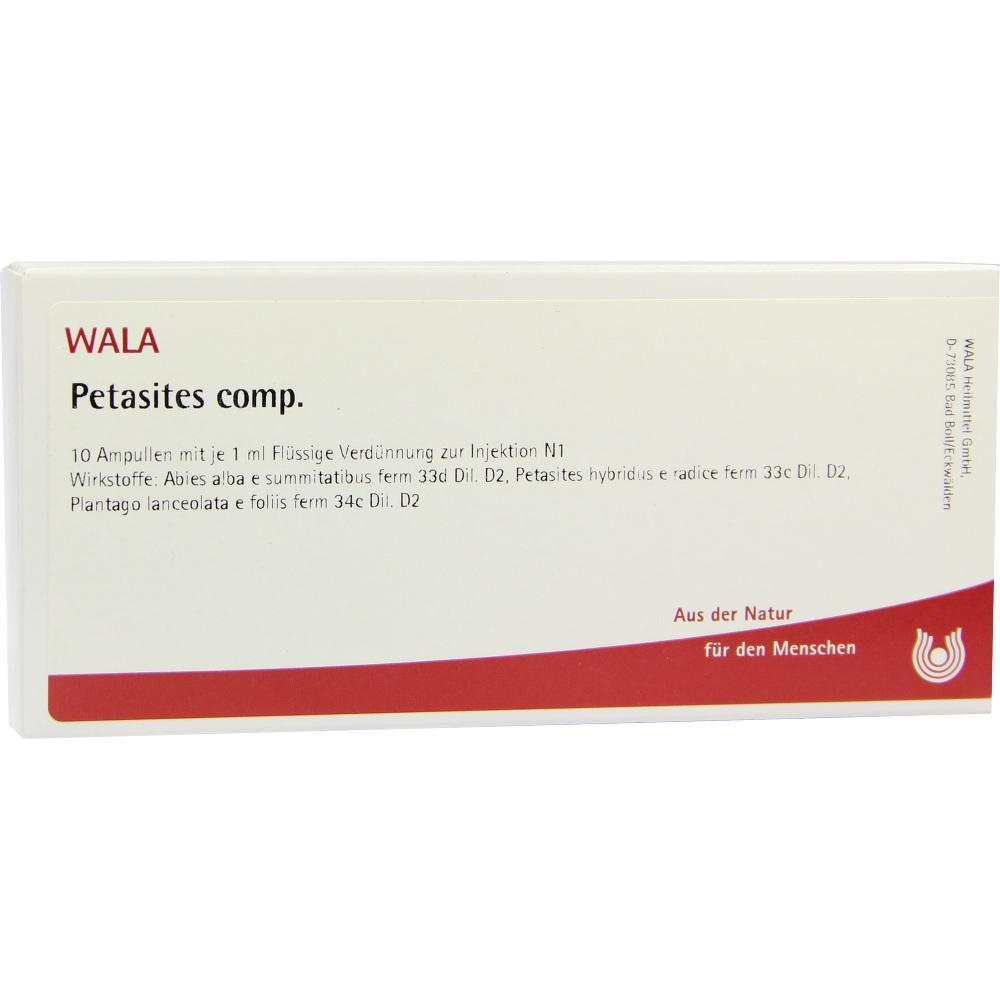 Eine Packung mit 10 Ampullen f&uuml;r Injektionen von WALA Petasites comp.