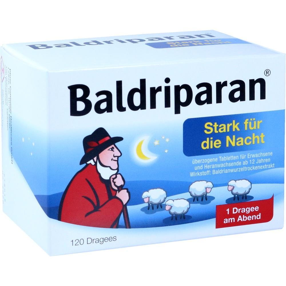 Eine Packung Baldrian-Tabletten f&uuml;r besseren Schlaf, mit einem Bild von einem Mann und Schafen.