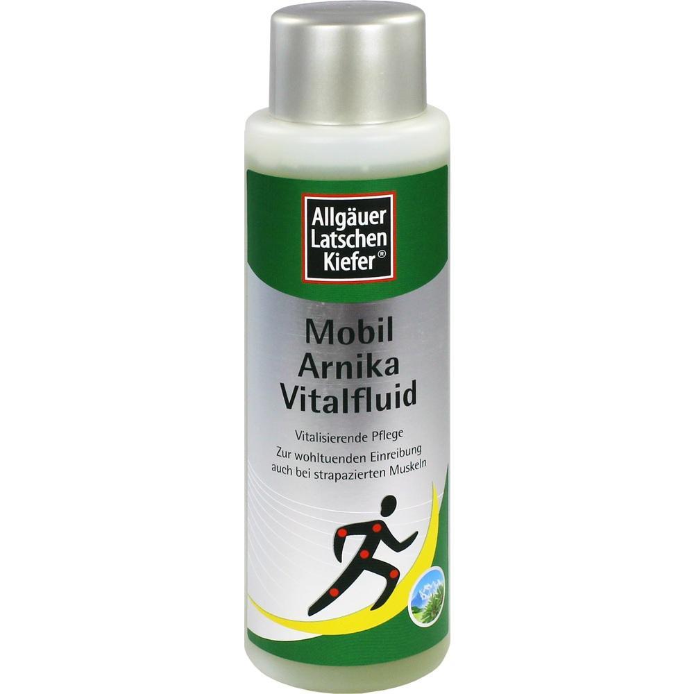 Flasche mit Arnika-Vitalfluid zur Pflege strapazierter Muskeln.