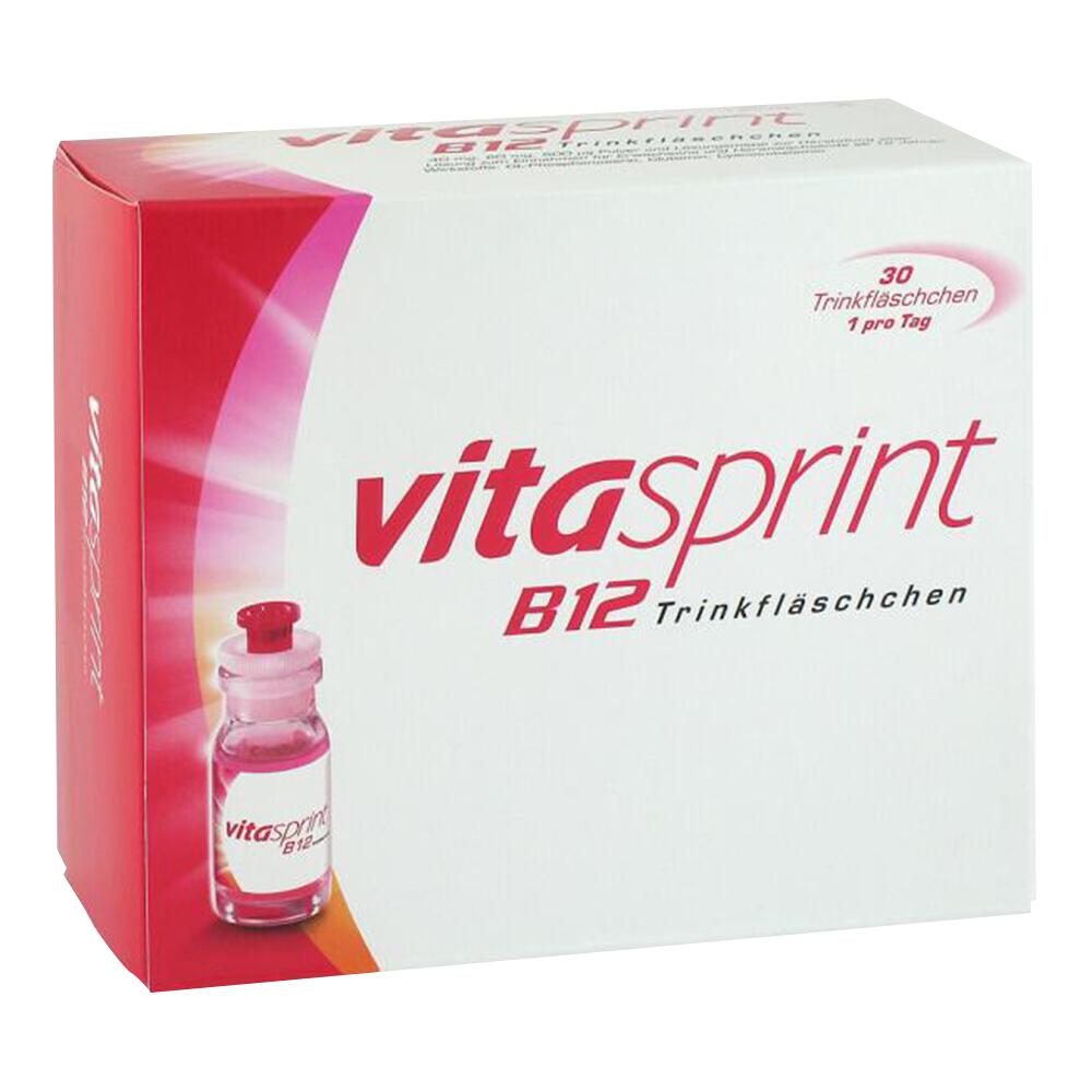 Wei&szlig;e Verpackung von Vitasprint B12 mit roter Schrift und einem kleinen Fl&auml;schchen.