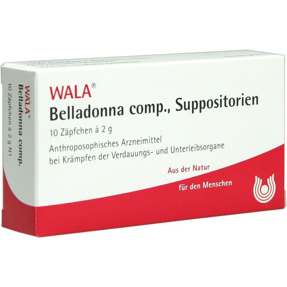 Eine Verpackung von WALA Belladonna comp. Zäpfchen zur Linderung von Krämpfen.