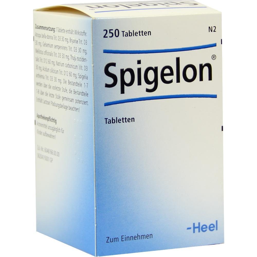 Die Packung zeigt "Spigelon" Tabletten von Heel zum Einnehmen.