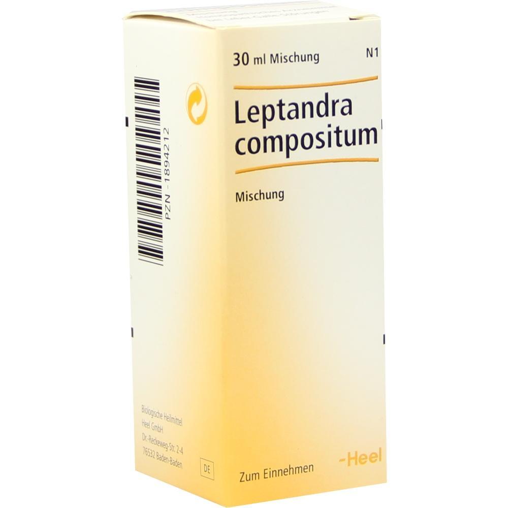 Eine gelbe Medikamentenschachtel mit der Aufschrift "Leptandra compositum".