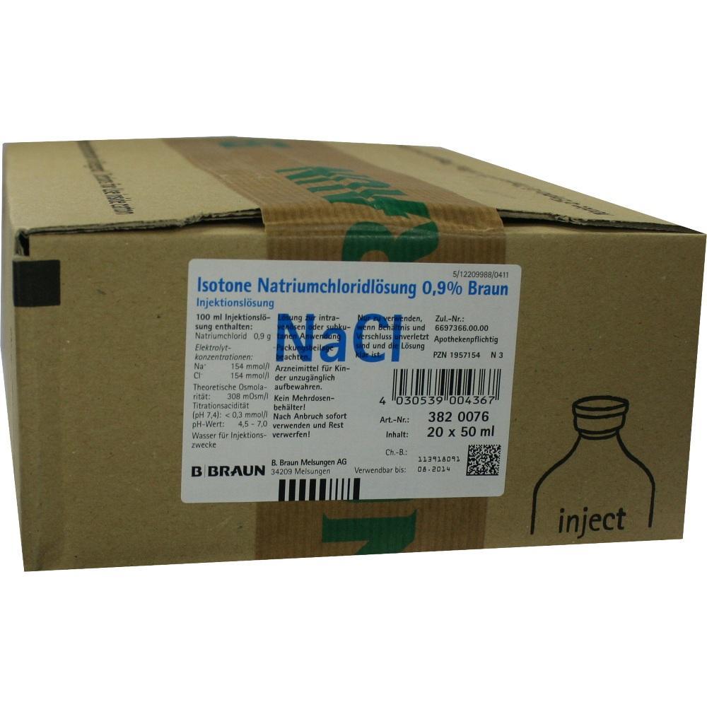 Ein Karton mit Natriumchloridlösung für Injektionen.