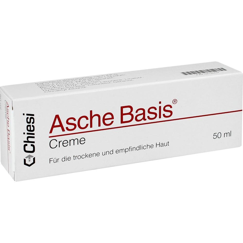 Eine weiße Schachtel mit der Aufschrift "Asche Basis Creme" für trockene Haut.