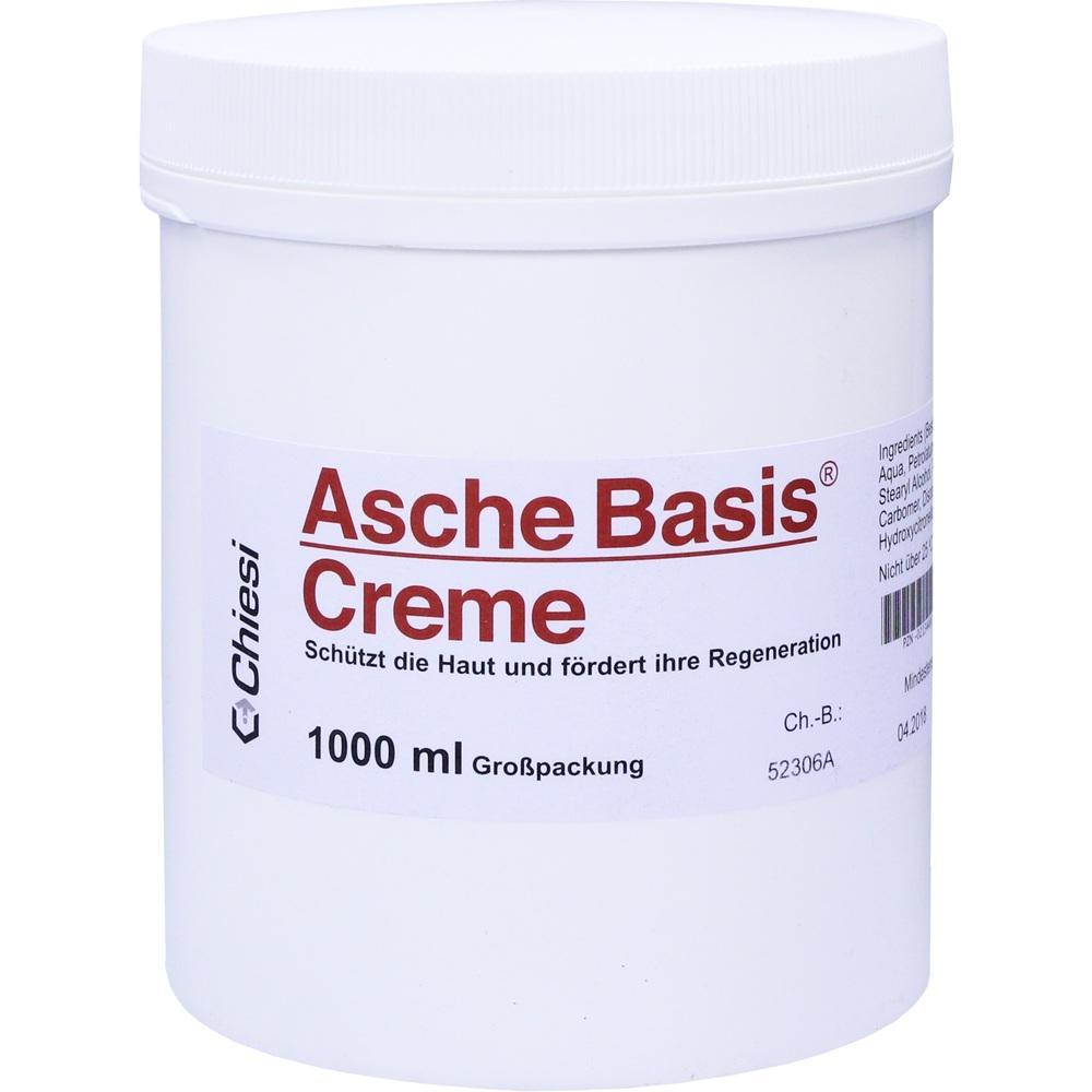 Weiße Cremedose mit der Aufschrift "Asche Basis Creme" in roter Schrift.