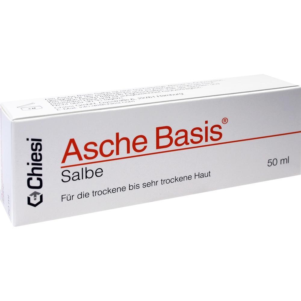 Weiße Verpackung mit der Aufschrift "Asche Basis Salbe" gegen trockene Haut.