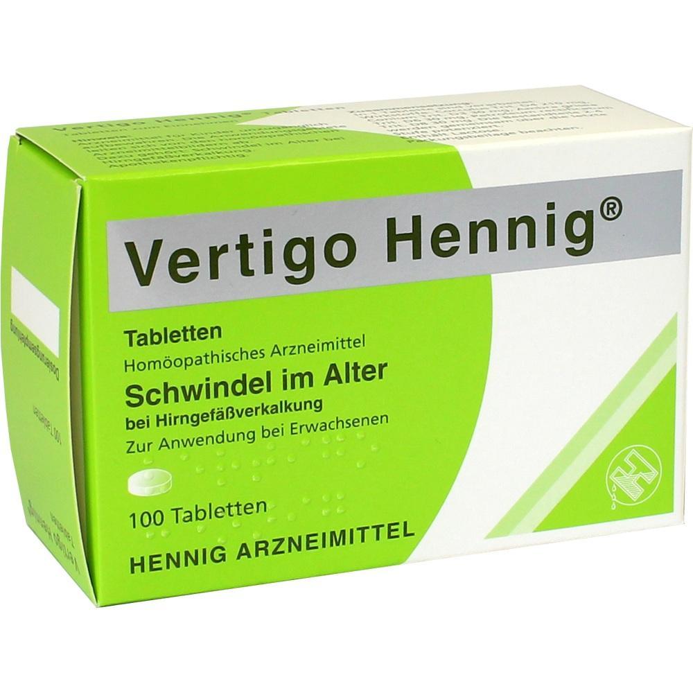Gr&uuml;ne Packung mit hom&ouml;opathischem Mittel gegen Schwindel im Alter, "Vertigo Hennig".