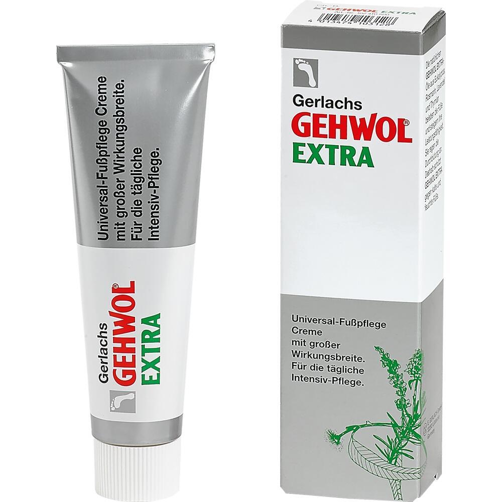 Eine Tube und eine Schachtel Fu&szlig;creme mit der Aufschrift "Gehwol Extra".