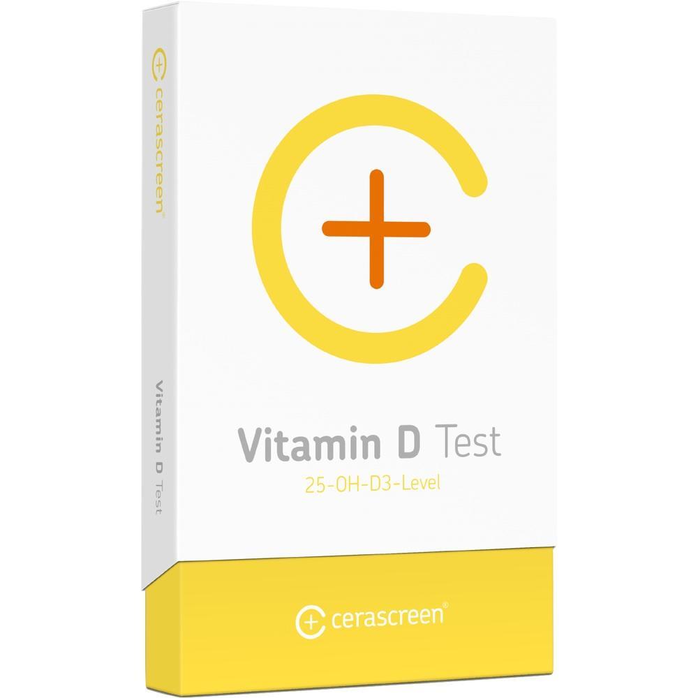 Eine Verpackung f&uuml;r einen Vitamin-D-Test mit gelbem Pluszeichen.