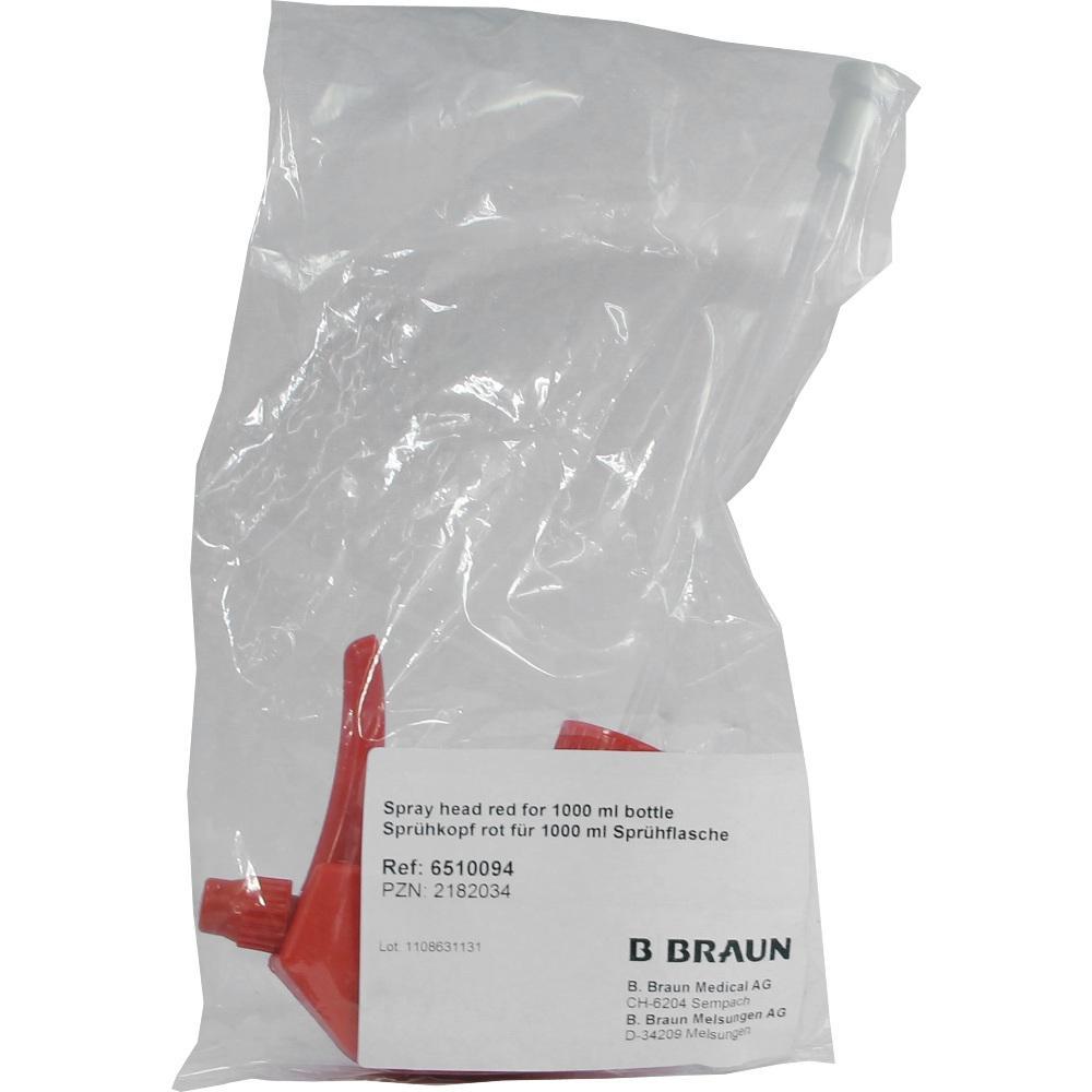 Roter Sprühkopf in einer durchsichtigen Plastiktüte.