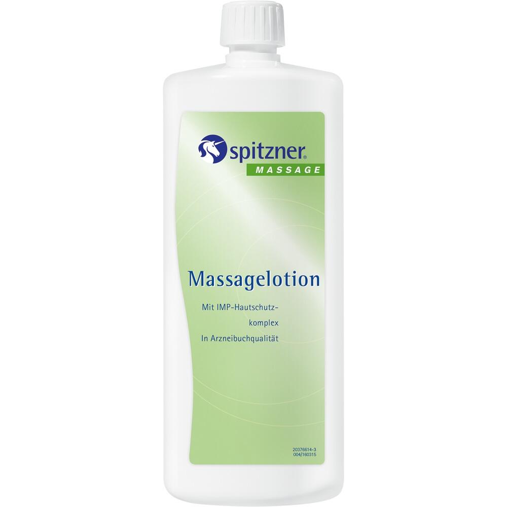 Eine Flasche mit Spitzner Massagelotion auf wei&szlig;em Hintergrund.