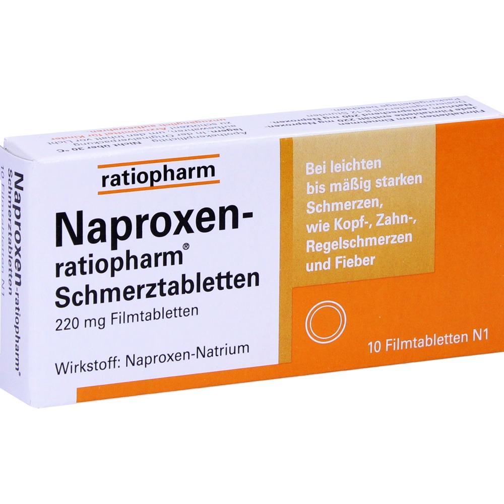 Wei&szlig;e Schachtel mit Naproxen-Schmerztabletten f&uuml;r verschiedene Schmerzen.