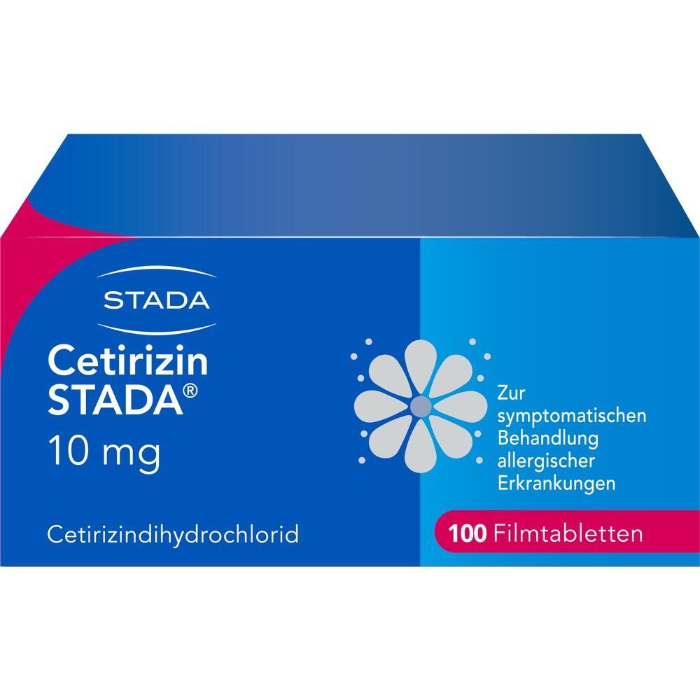 Blaue Packung Cetirizin STADA Tabletten gegen Allergien.