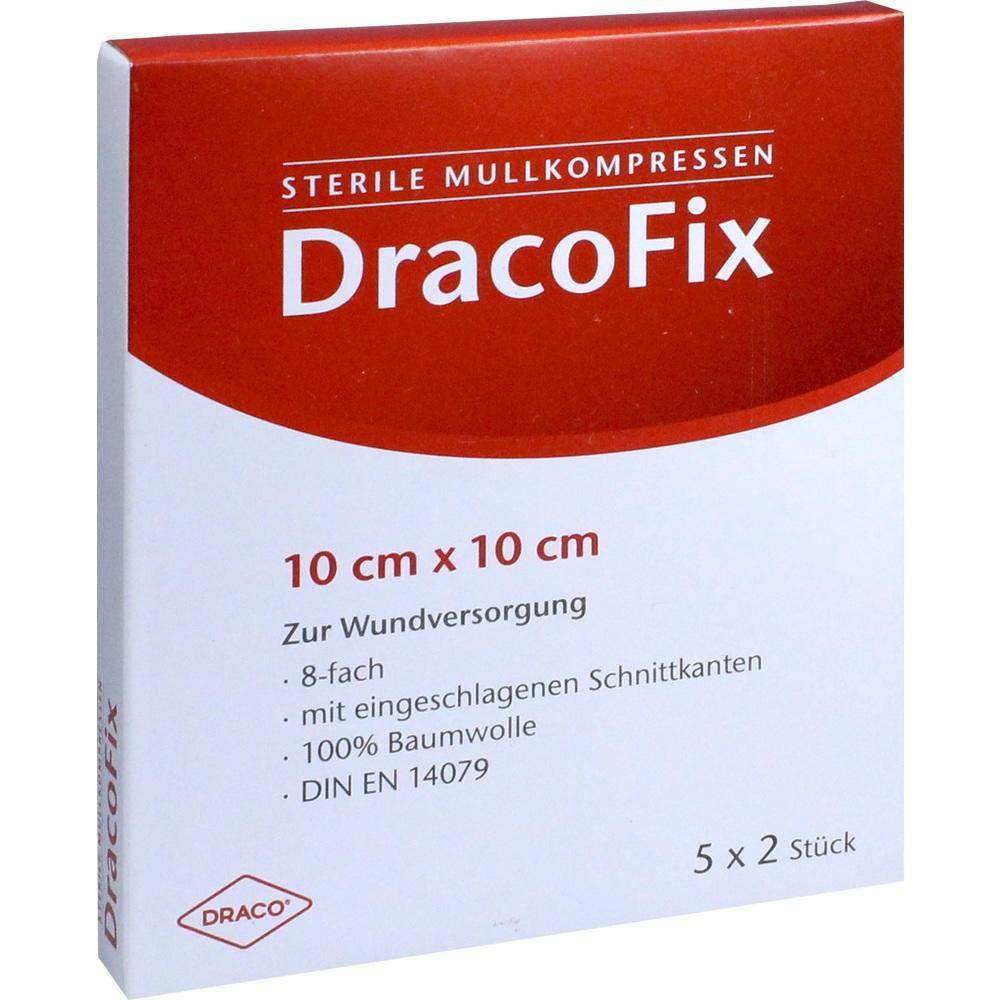 Eine Packung DracoFix sterile Mullkompressen zur Wundversorgung.