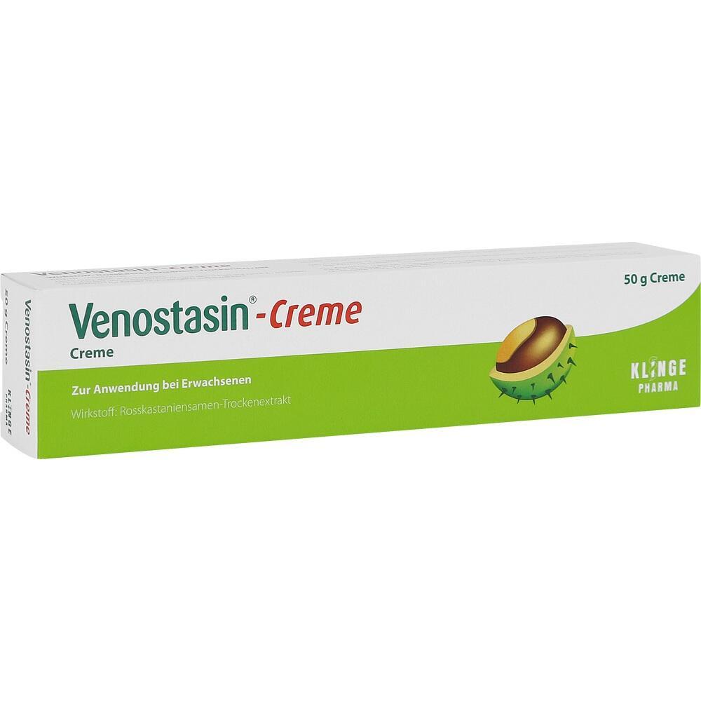 Grüne und weiße Verpackung einer Venostasin-Creme mit Rosskastanien-Extrakt.