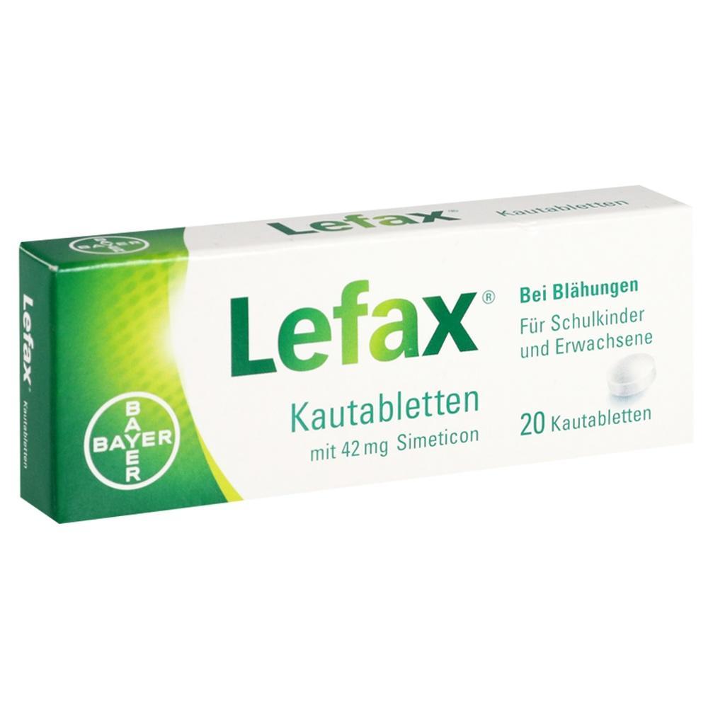 Eine Packung Lefax Kautabletten gegen Bl&auml;hungen f&uuml;r Schulkinder und Erwachsene.