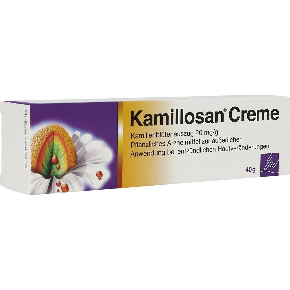 Eine Schachtel Kamillosan Creme mit Kamillenbl&uuml;tenbild auf der Verpackung.