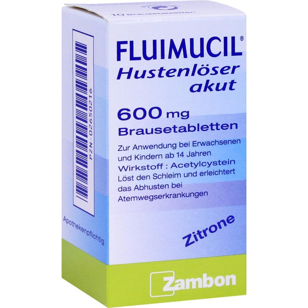 Eine Schachtel mit Hustenl&ouml;ser-Brausetabletten namens Fluimucil.