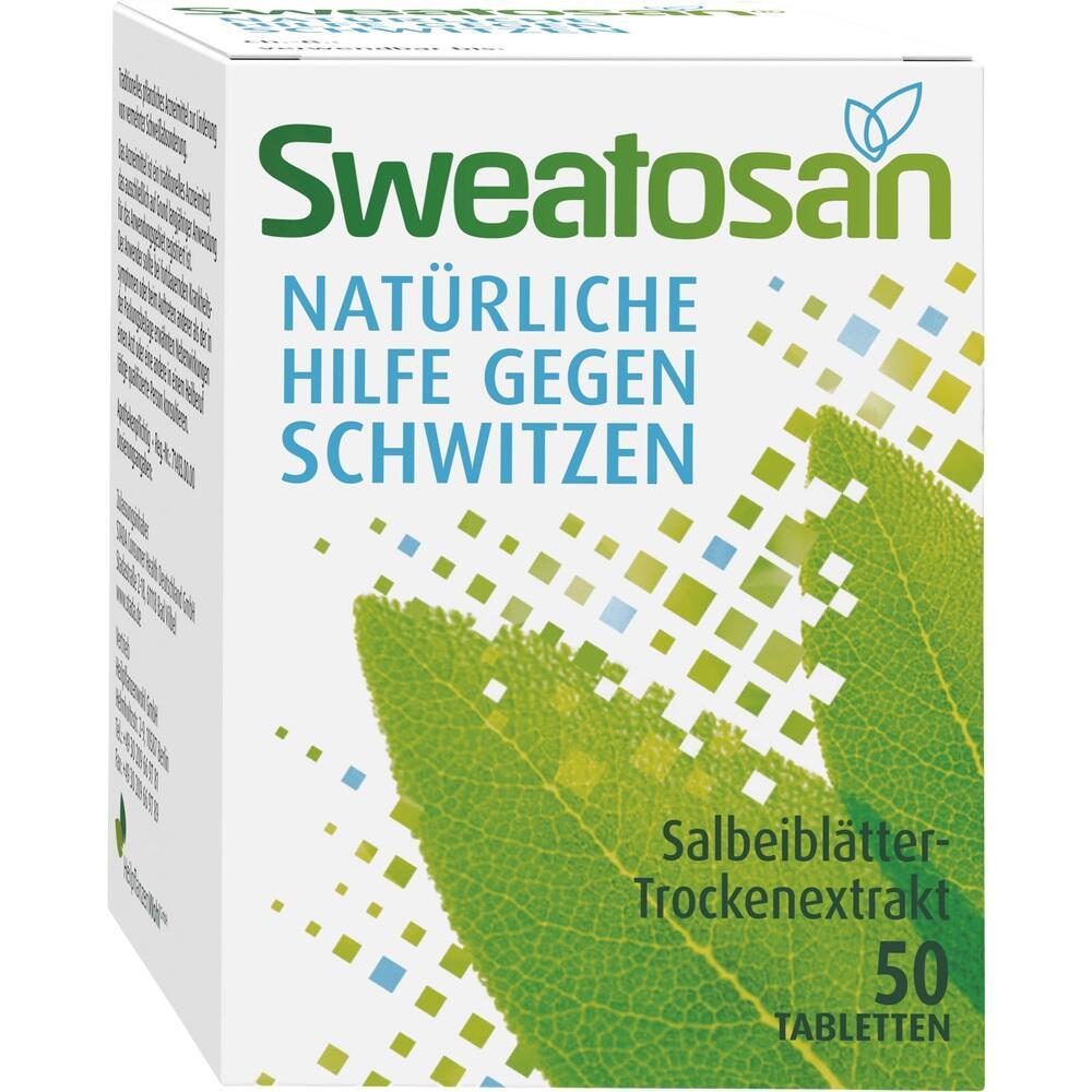 Eine Packung mit Tabletten gegen Schwitzen aus Salbeibl&auml;tter-Extrakt.