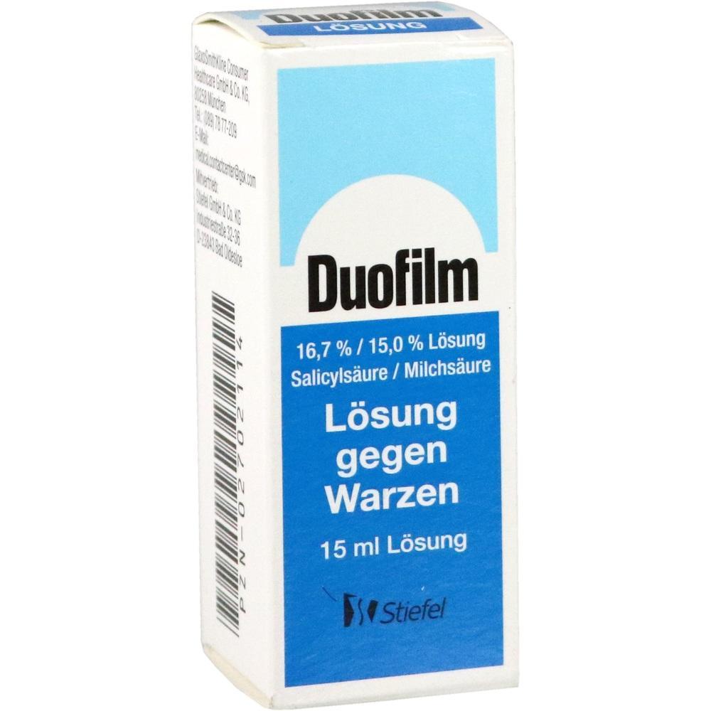 Eine Packung Duofilm-Mittel gegen Warzen mit 15 ml L&ouml;sung.