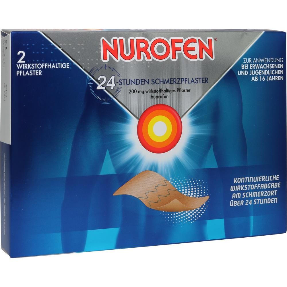 Verpackung mit zwei Nurofen Schmerzpflastern f&uuml;r 24 Stunden Schmerzlinderung.