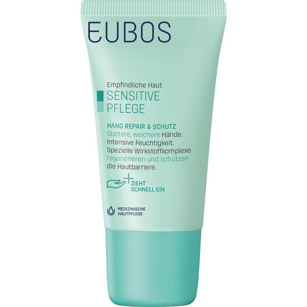 Eine blaue Tube Handcreme für empfindliche Haut zur Pflege und Schutz.