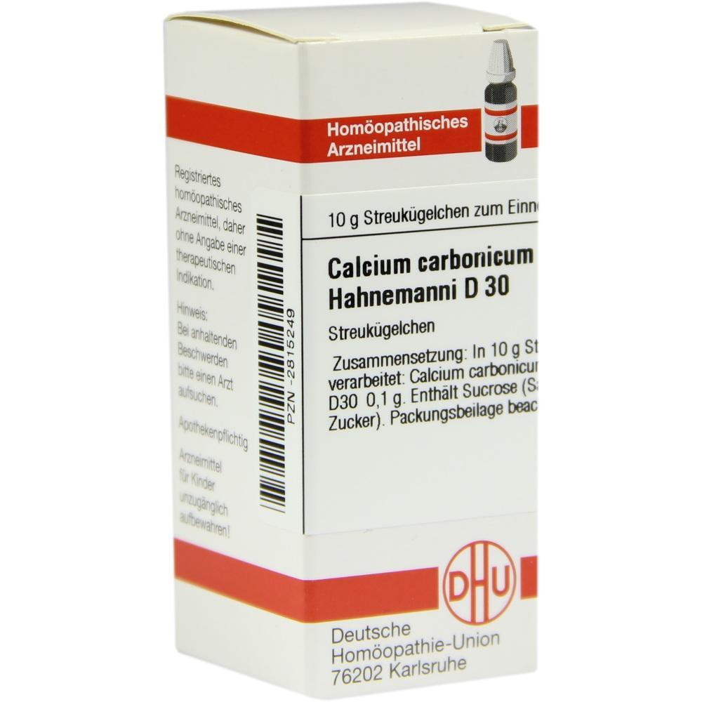 Eine Verpackung von hom&ouml;opathischen Streuk&uuml;gelchen namens Calcium carbonicum D30.