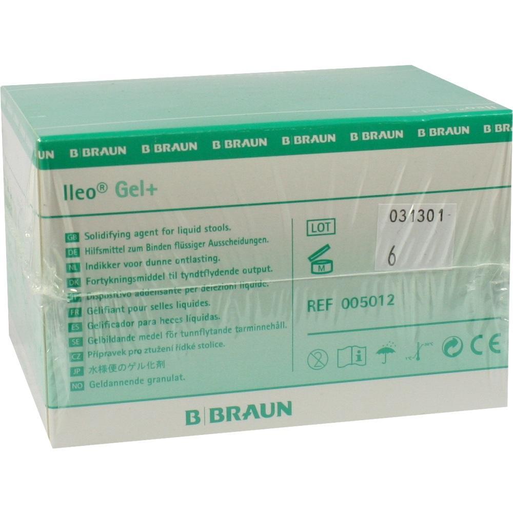 Eine gr&uuml;ne Verpackung von B. Braun mit der Aufschrift "Ileo Gel+".