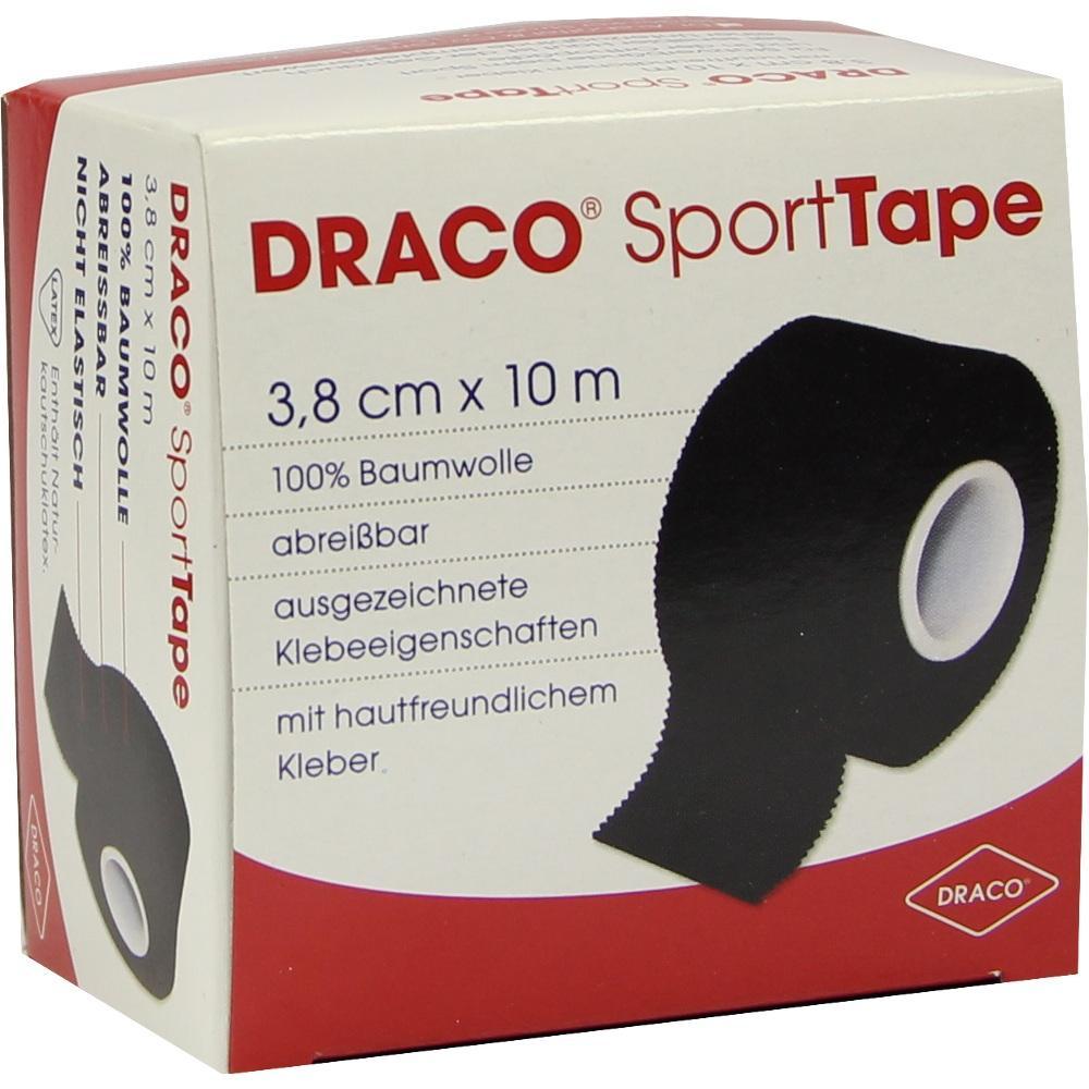 Eine Packung schwarzes Sporttape, 3,8 cm breit und 10 m lang.