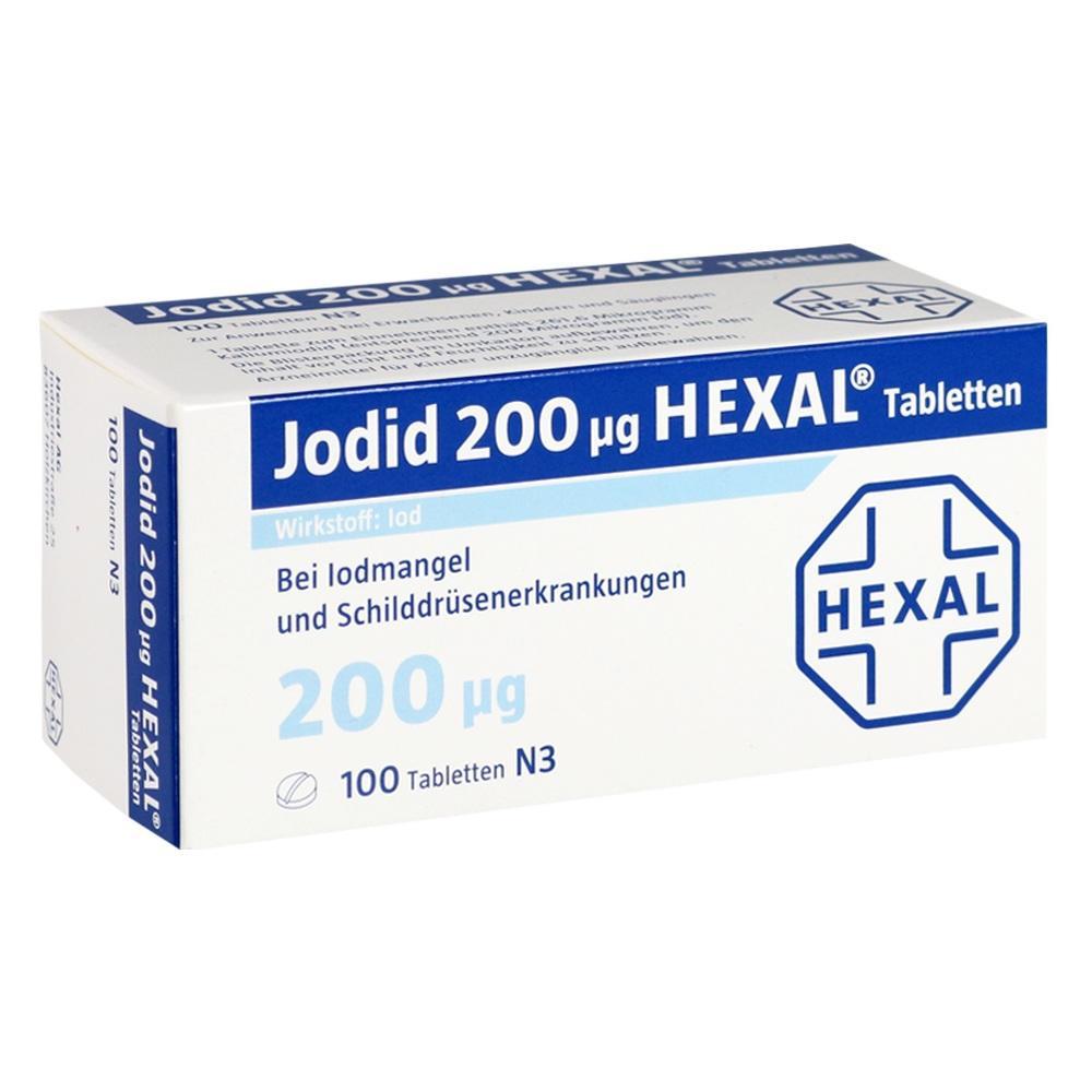 Eine Packung Jodid-Tabletten für Jodmangel und Schilddrüsenerkrankungen.