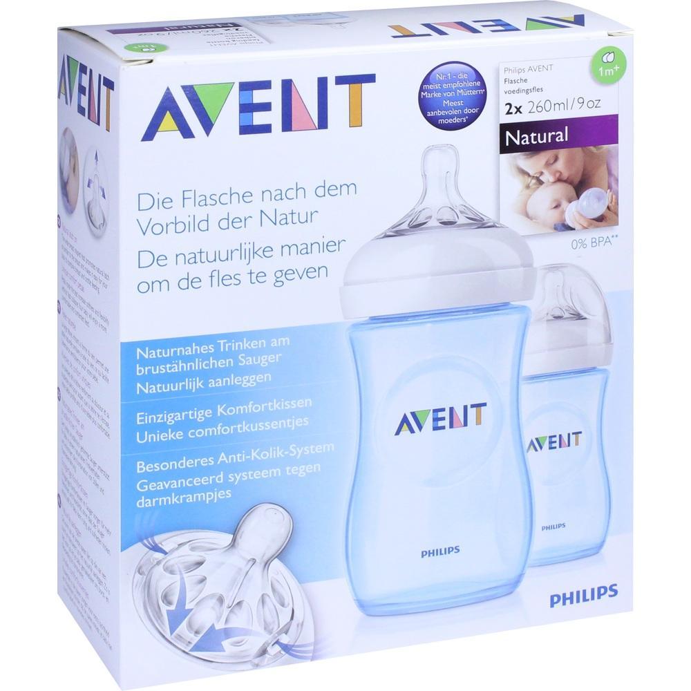Eine Verpackung mit zwei Babyflaschen der Marke Philips Avent.