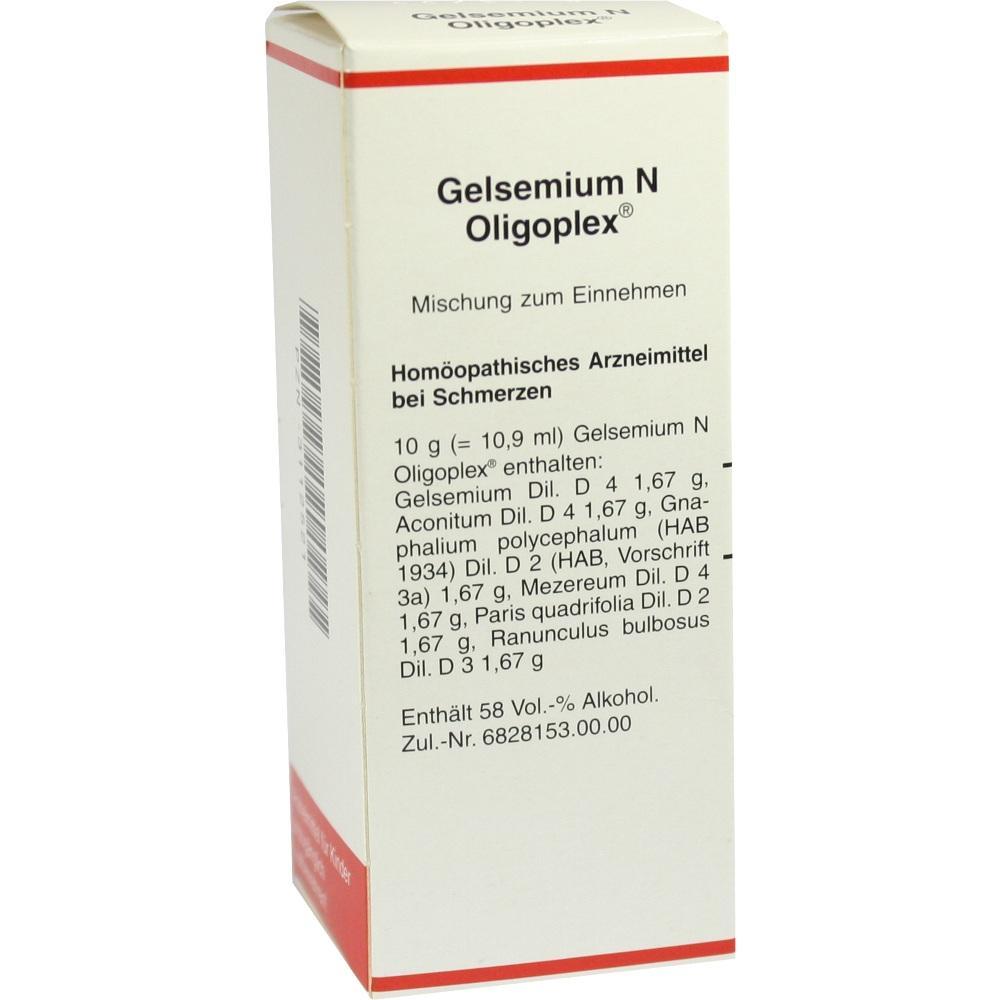 Packung von Gelsemium N Oligoplex, einem hom&ouml;opathischen Arzneimittel gegen Schmerzen.