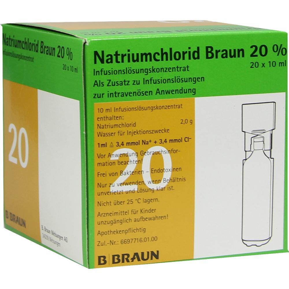 Grüne Verpackung von Natriumchlorid Infusionslösungskonzentrat 20%.