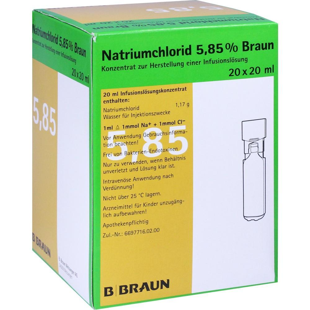 Grüne Verpackung für Natriumchlorid 5,85% zur Herstellung von Infusionslösung.