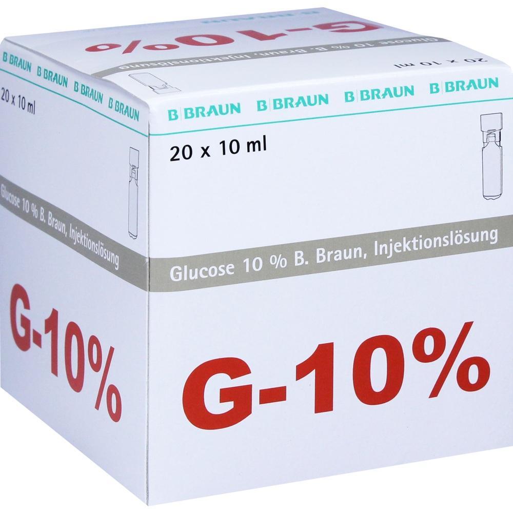 Ein Pappkarton mit der Aufschrift "G-10% Glucose-Injektionslösung".