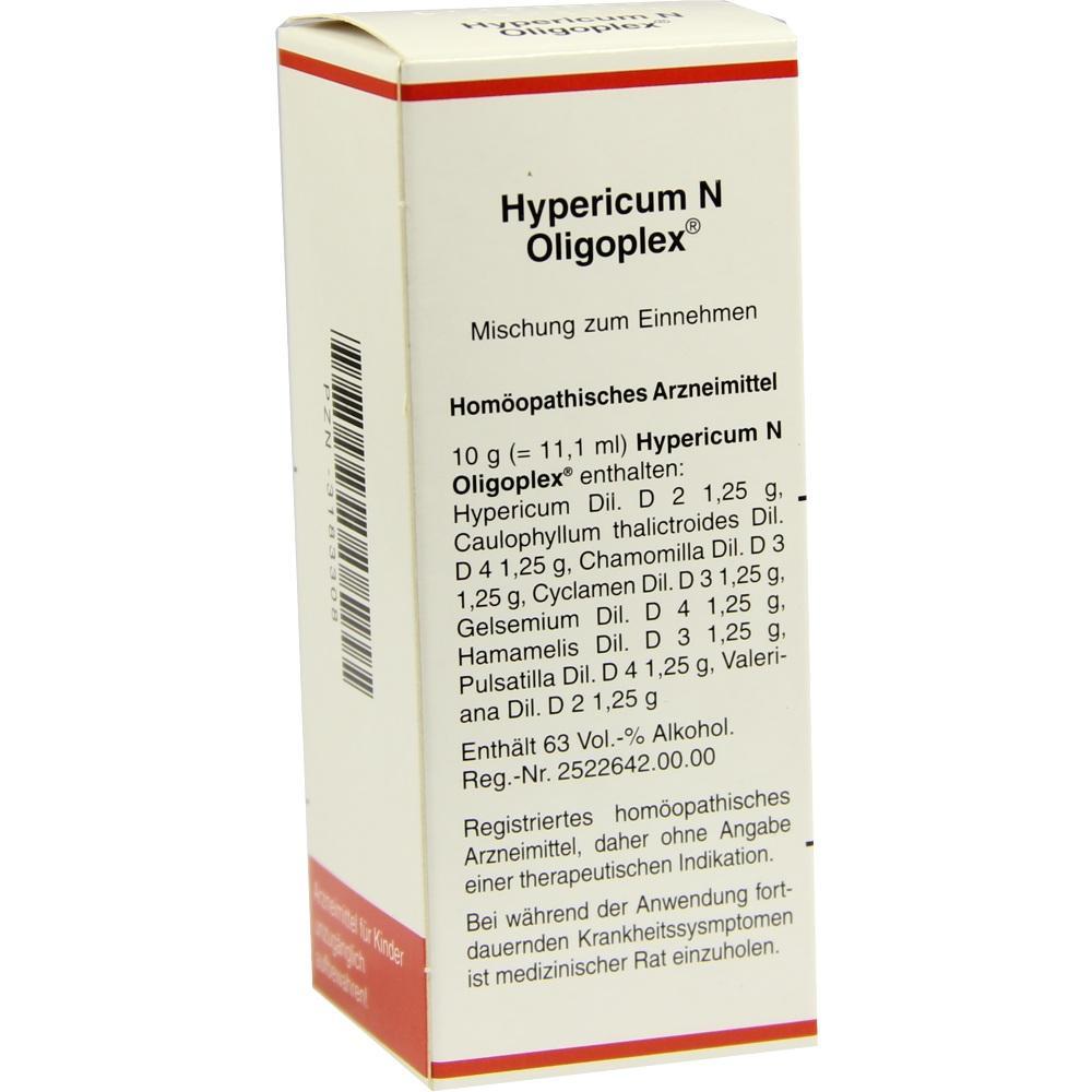 Wei&szlig;e Verpackung mit Aufschrift "Hypericum N Oligoplex", ein hom&ouml;opathisches Arzneimittel.