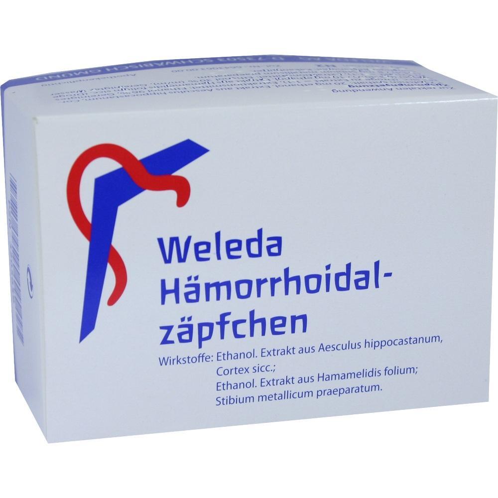 Eine Verpackung von Weleda H&auml;morrhoidalz&auml;pfchen.