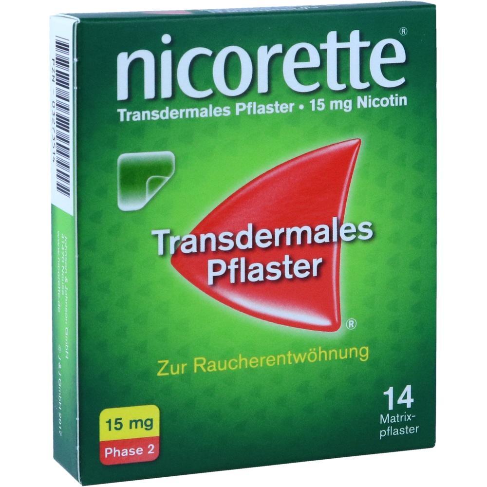 Grüne Verpackung von Nikotinpflastern zur Raucherentwöhnung, 15 mg.