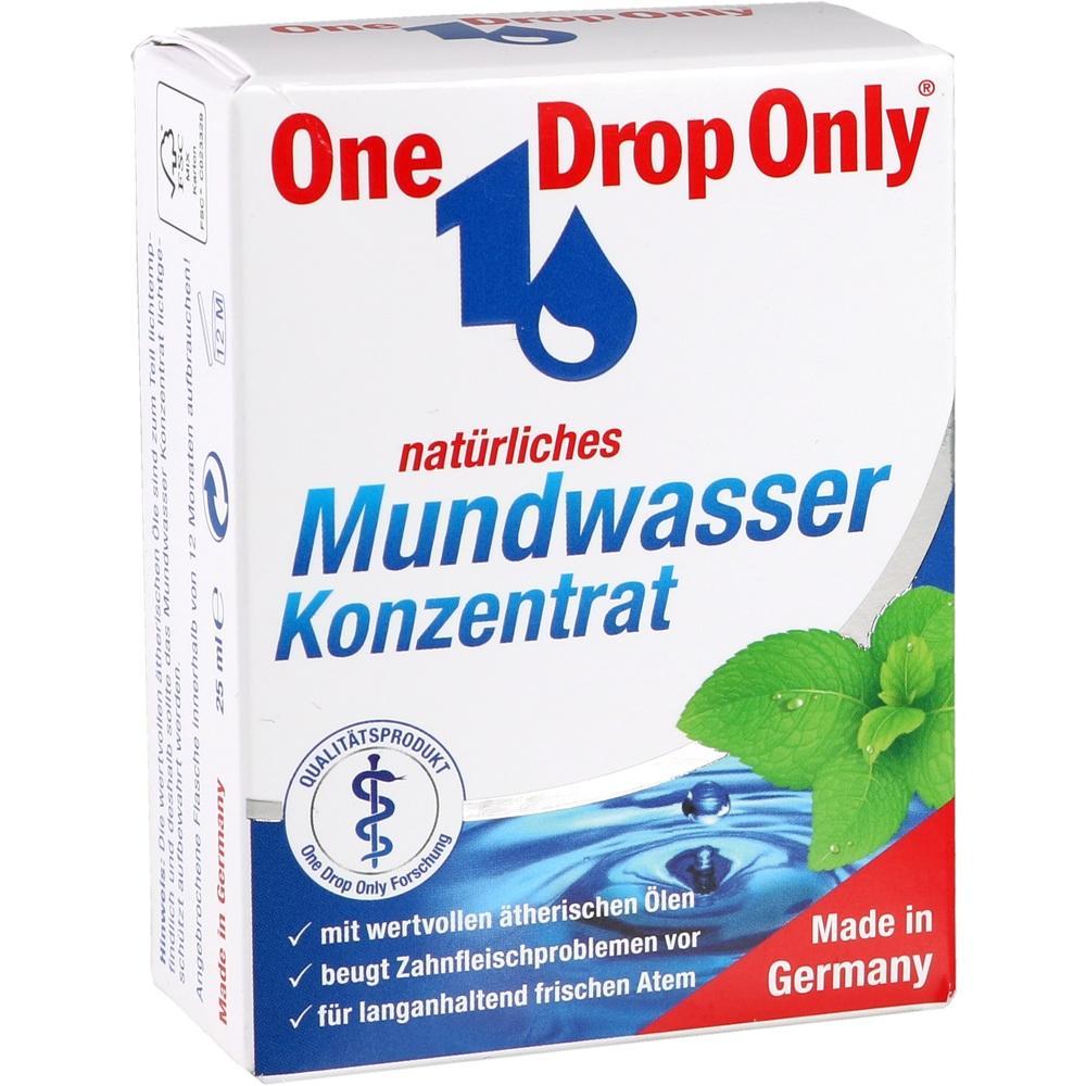 Eine weiß-blaue Packung Mundwasser-Konzentrat mit Minzblättern auf der Vorderseite.