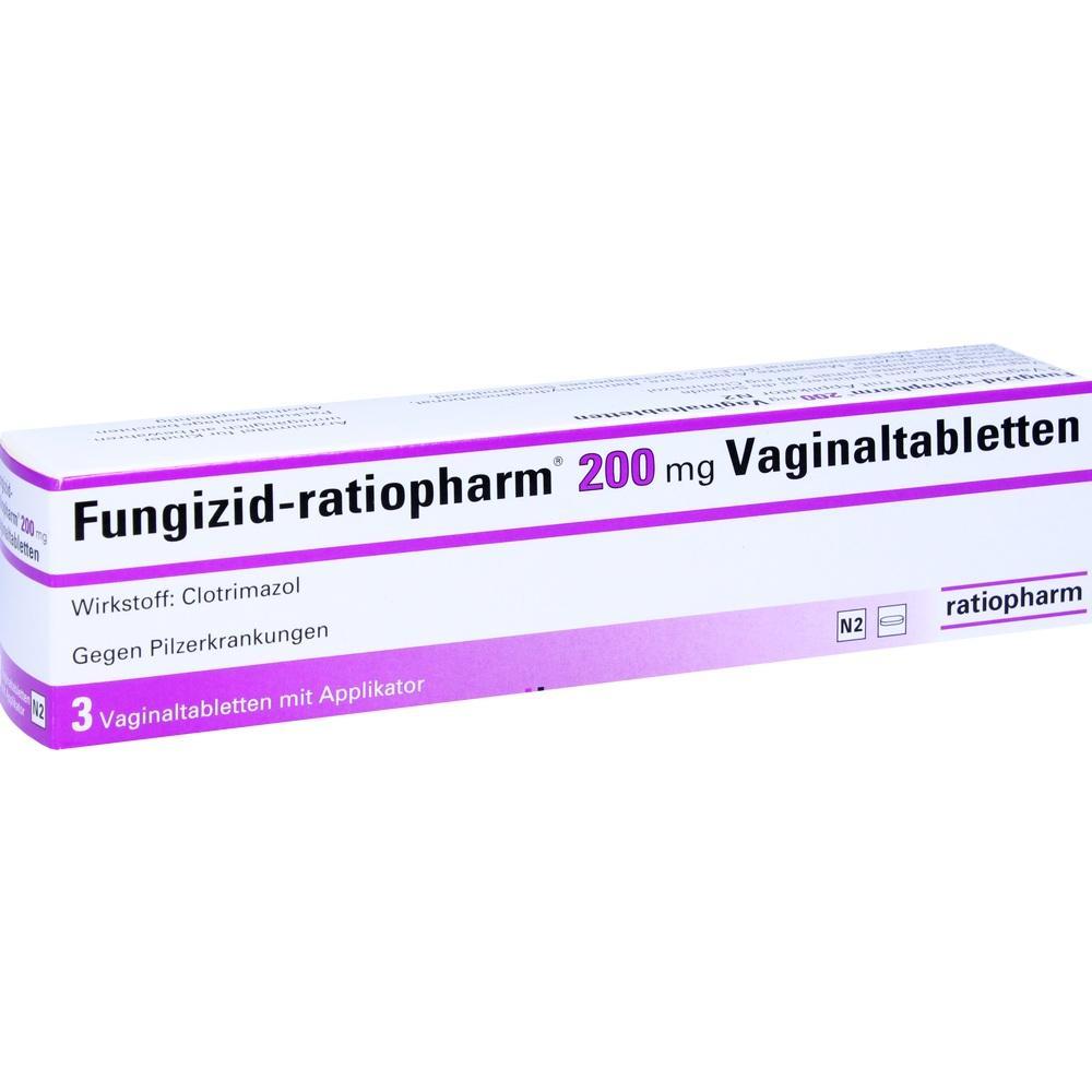 Packung mit Vaginaltabletten gegen Pilzinfektionen, enth&auml;lt 200 mg Clotrimazol.