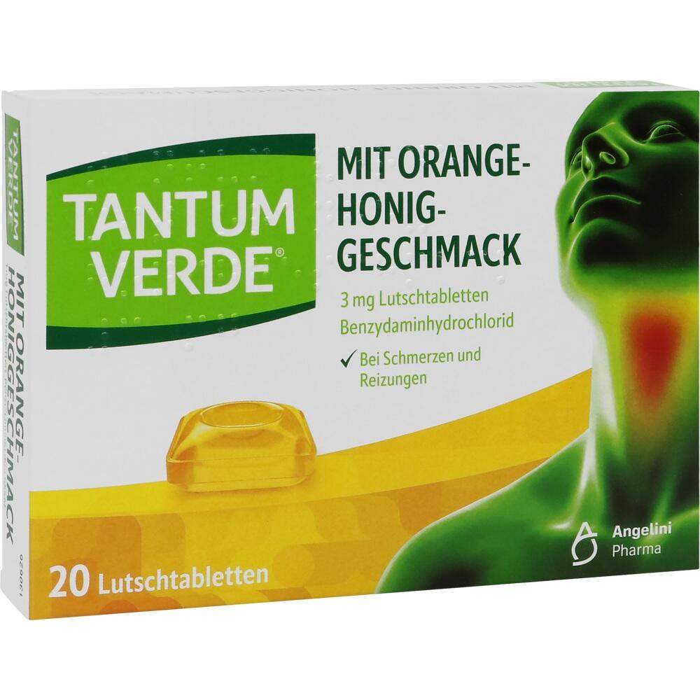 Eine Packung Lutschtabletten mit Orangen-Honig-Geschmack f&uuml;r Halsschmerzen.