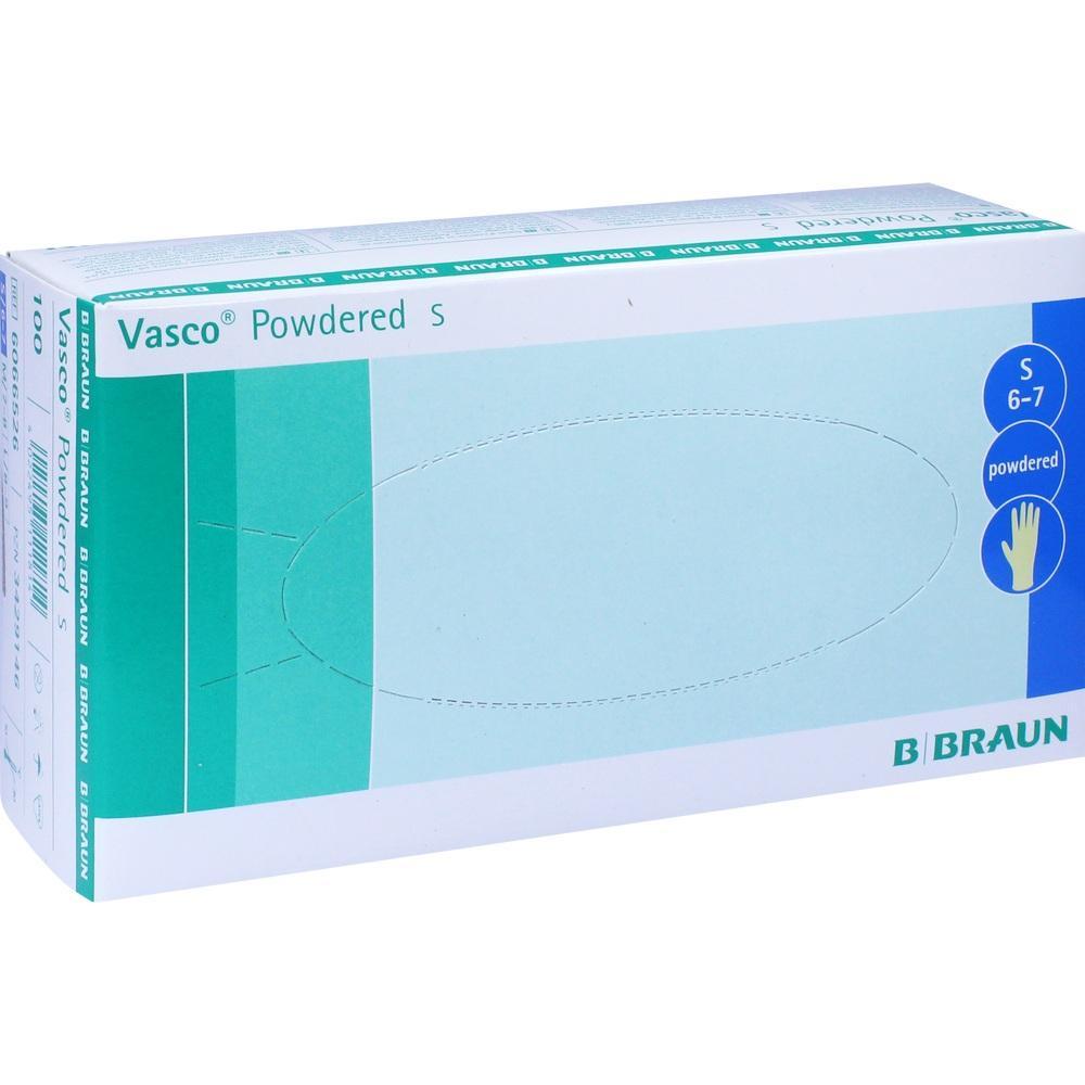 Eine Schachtel mit puderbeschichteten Einweghandschuhen in Größe S.