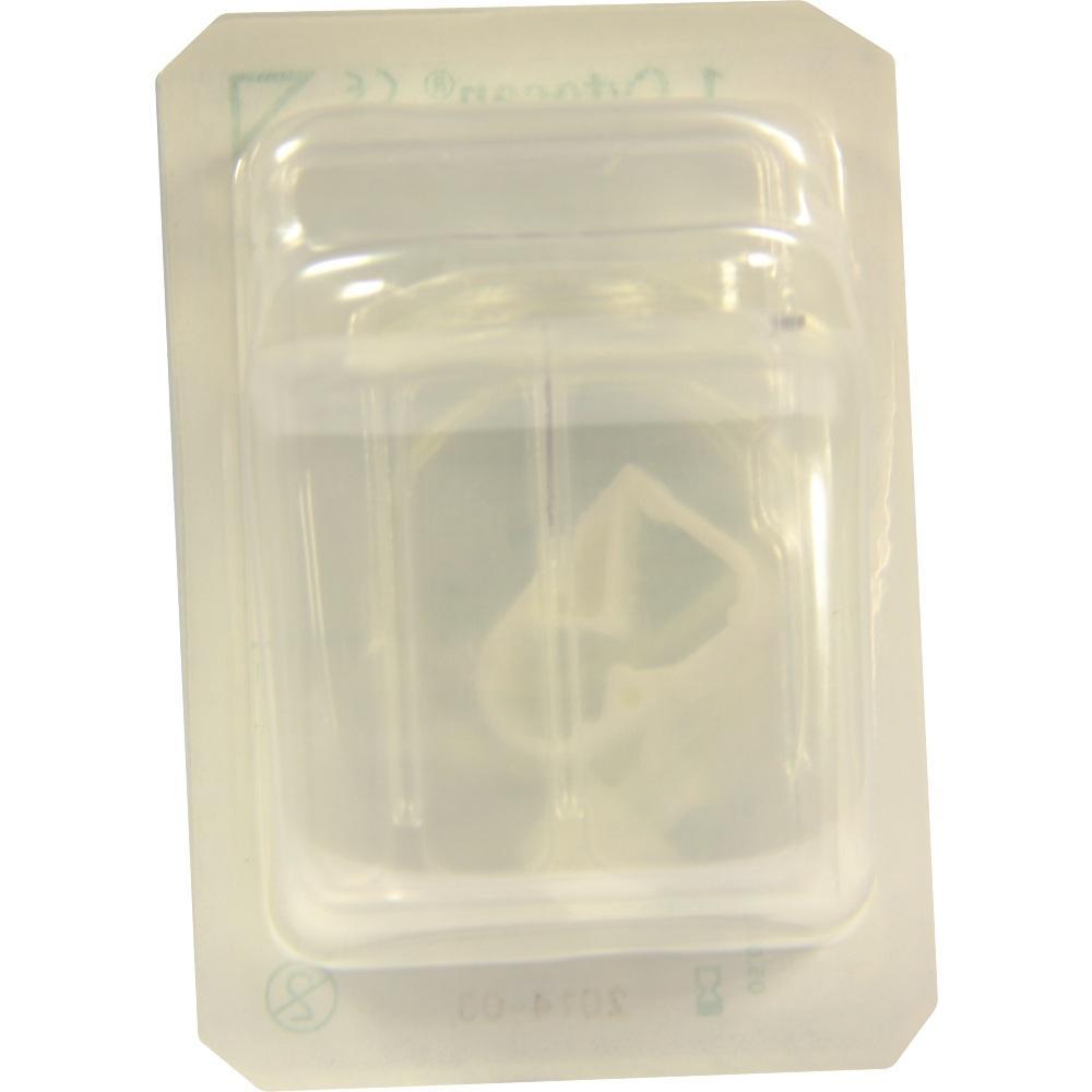 Eine transparente Plastikverpackung mit einem kleinen medizinischen Gerät darin.