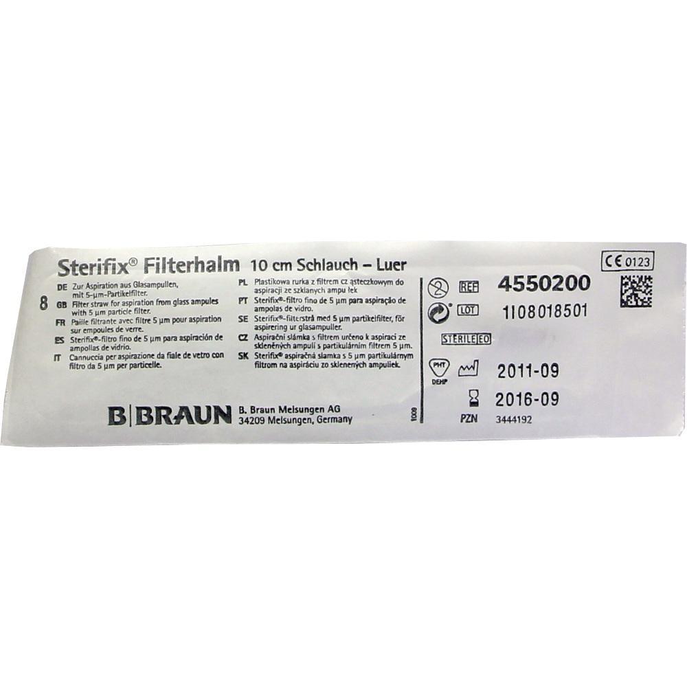 Verpackung eines medizinischen Filterhalms von B. Braun mit Aufschrift und Details.